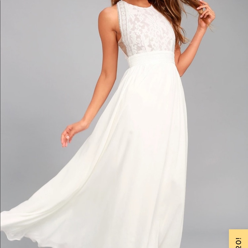 Lulu's Forever and Always Lace White Maxi Dress Medium
